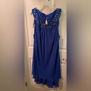 Blue Short Dress with Diamonds at neckline.